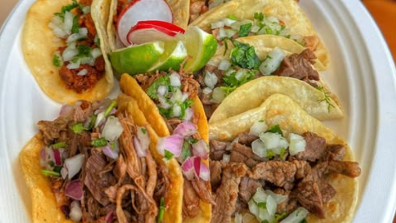 Meat tacos served on a plate.